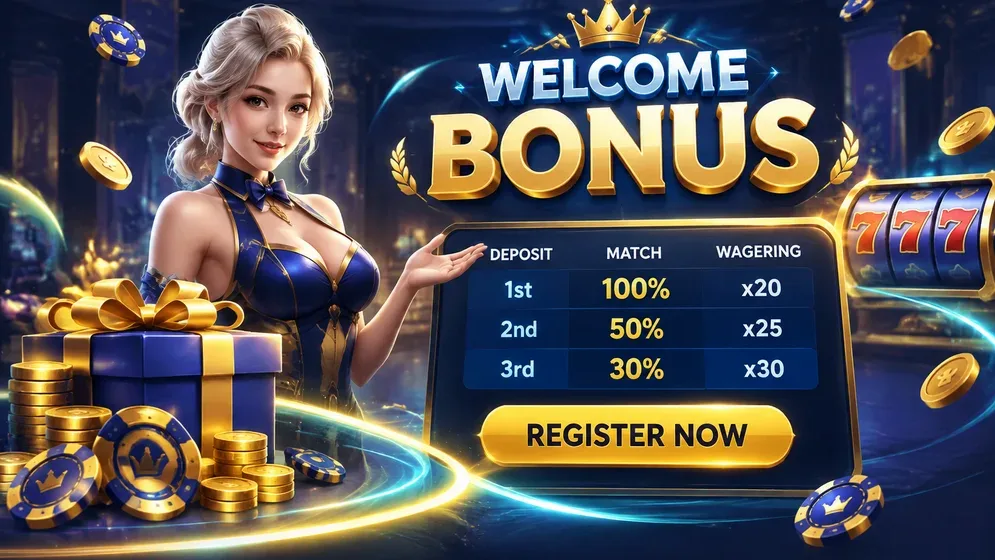Bonus offer table with match percentages and wagering terms