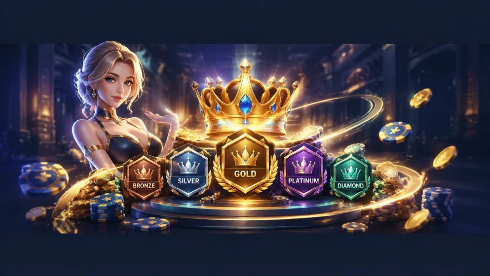 golden VIP crown with loyalty tier badges