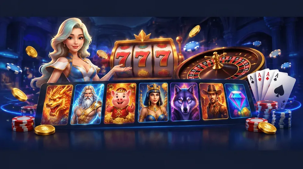 Grid of game category thumbnails slots live crash table