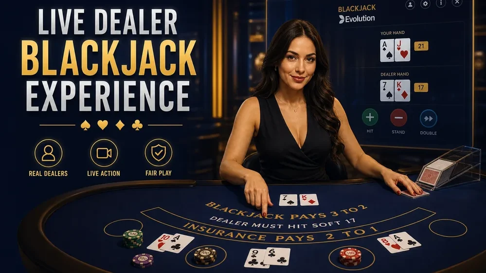live dealer blackjack table with Evolution Gaming interface